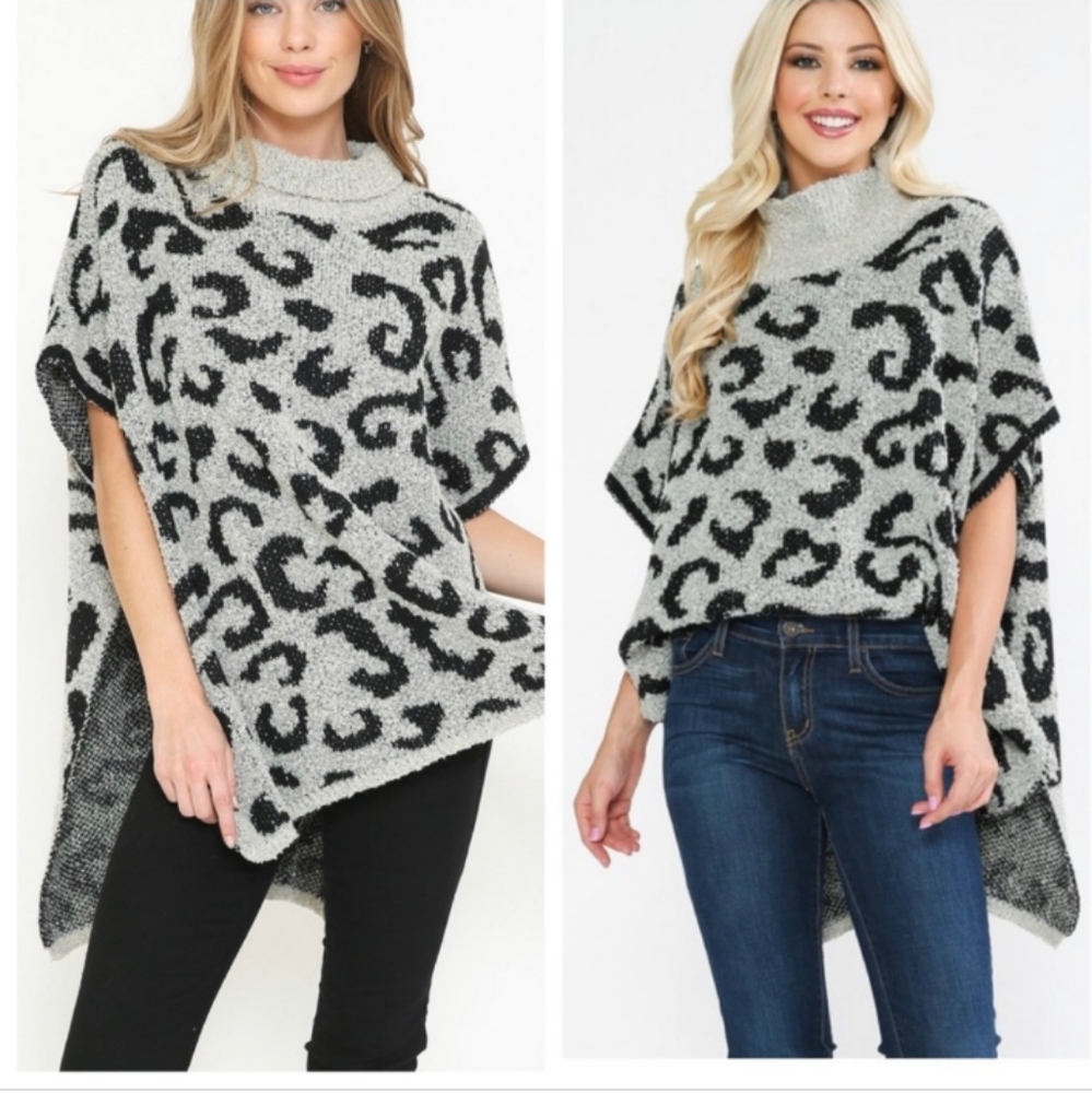 Audrey Leopard Poncho Knit Sweater